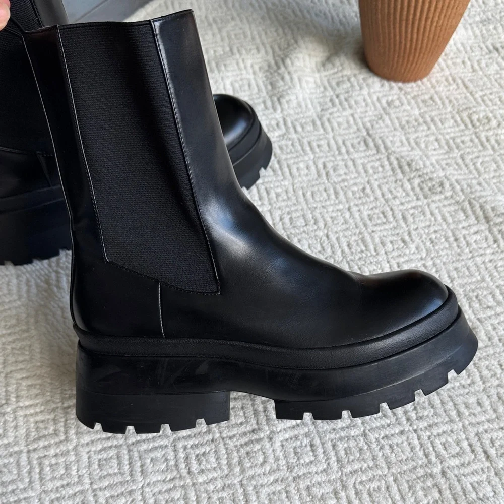 Zara Treaded Chelsea Black Boots Size 41
